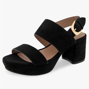 Aerosoles Camera Black Suede Platform Block Heel Sandal